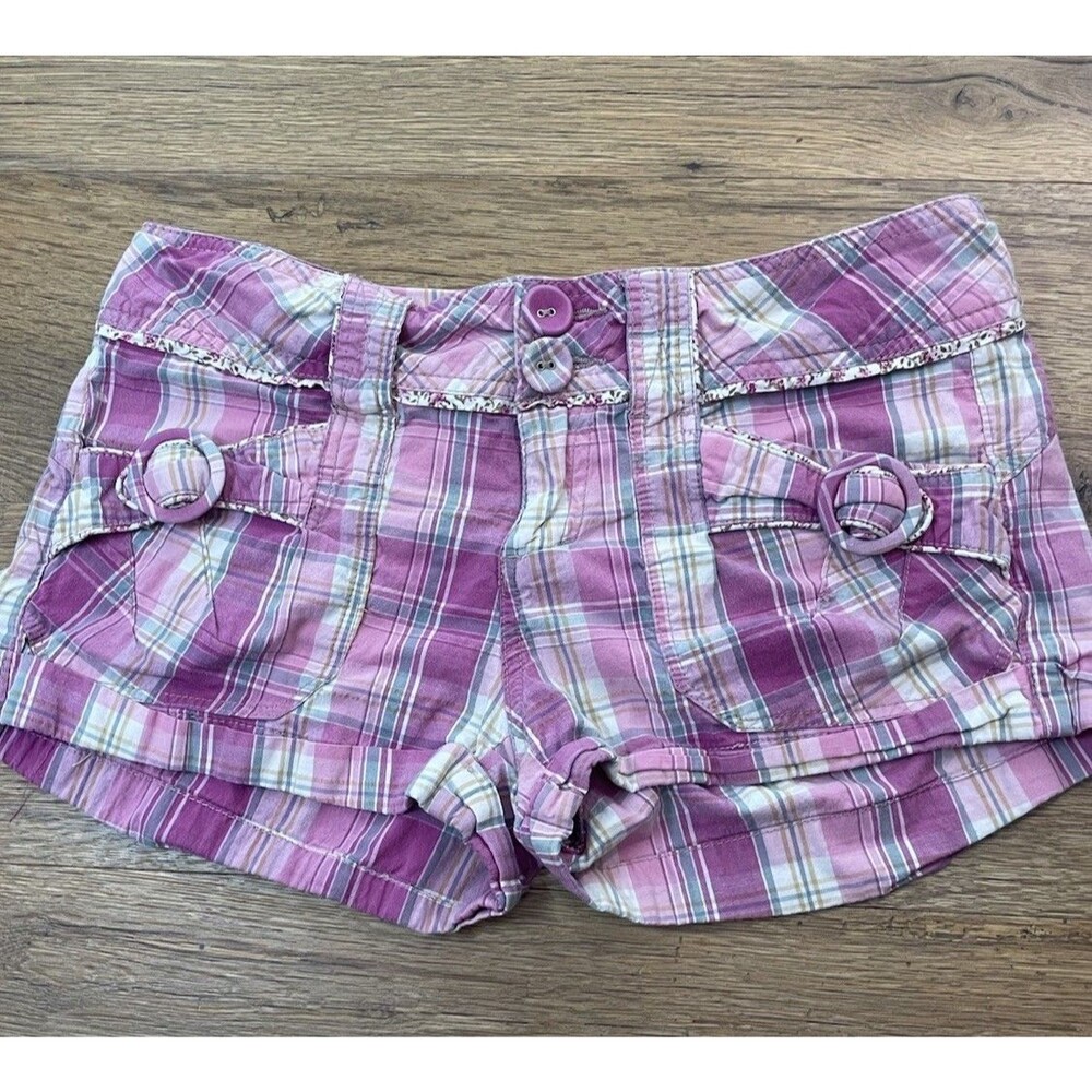 Vintage y2k Jolt Plaid Micro Shorts Mini Size 7 Pink McBling Cargo Retro 2000s